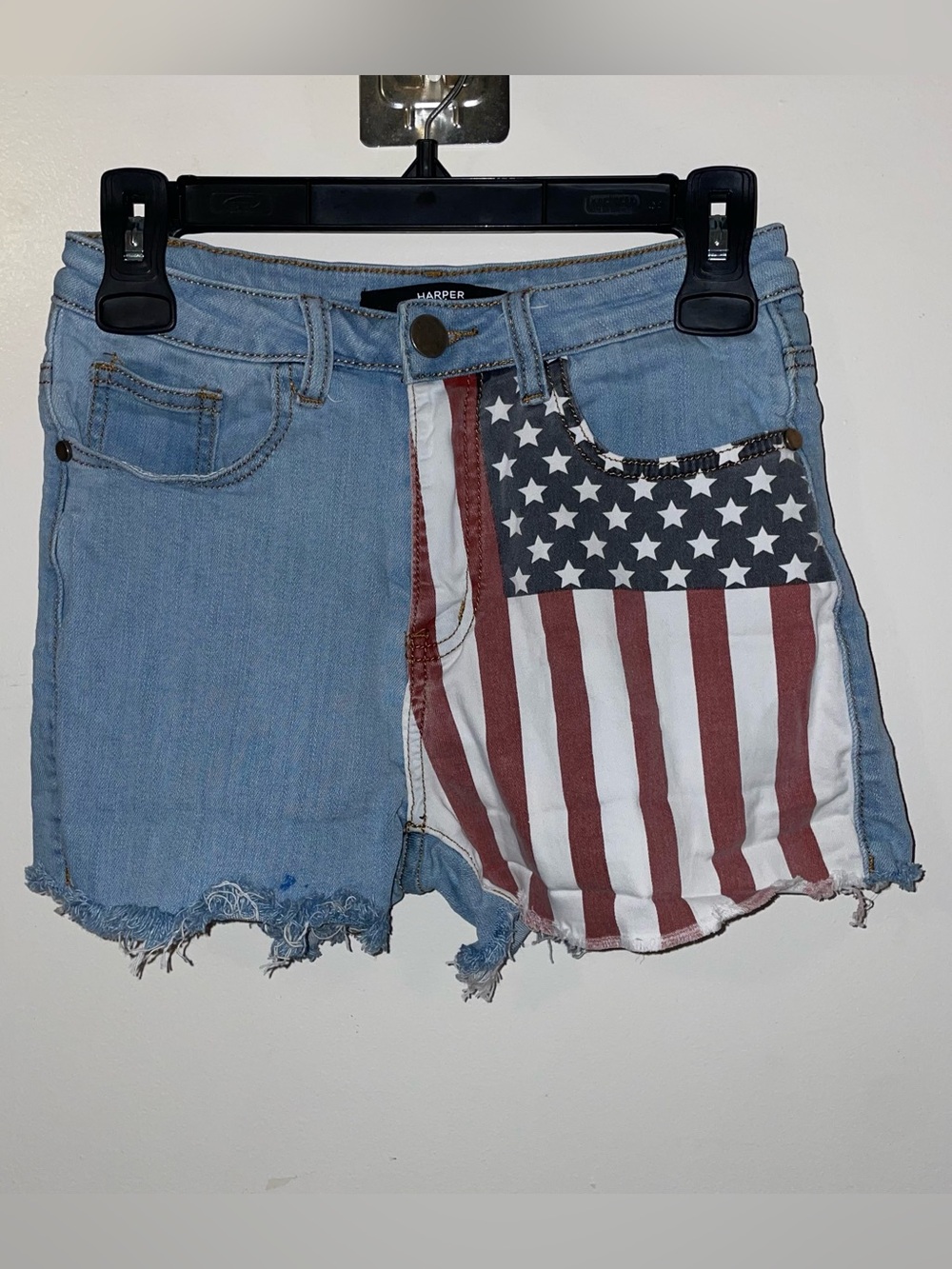 Harper Heritage Blue Denim American Flag Shorts